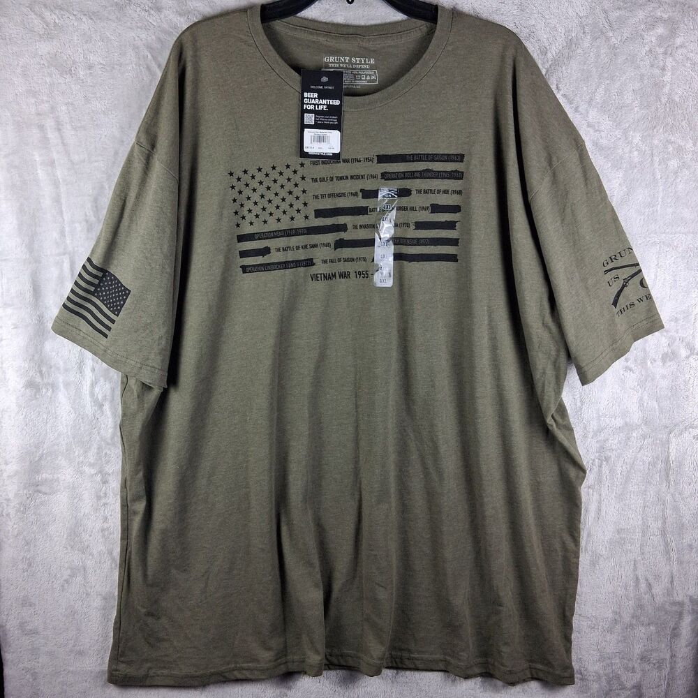 Grunt Style T-shirt Mens SZ 4XL Vietnam War Redacted Flag Military Green GS7714